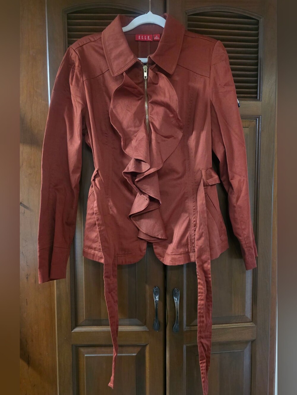ELLE Very Pretty Ruffles in Front,Med,Dark Rust Color Jacket - Picture 6 of 6